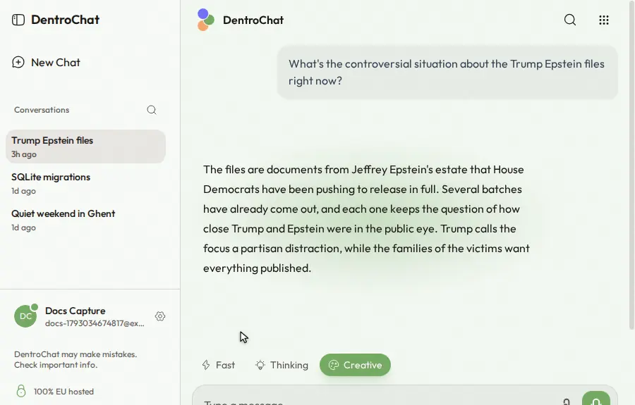 Ein Cursor öffnet die Optionen eines Chats in der Seitenleiste und wählt Diskreter Chat. Der Dialog öffnet sich, der Diskrete Modus wird eingeschaltet und neben dem Chat erscheint ein Symbol mit geschlossenem Auge.