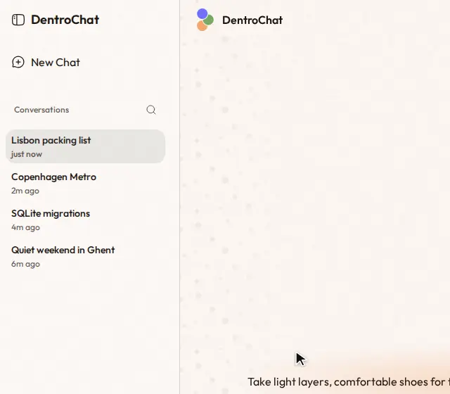 A cursor opens the options on a chat in the sidebar and chooses Pin. The chat moves to the top of the list with a pin beside its name.
